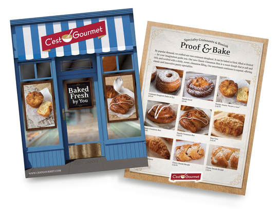 The C'est Gourmet product catalog, pocket folder and product sell sheets.