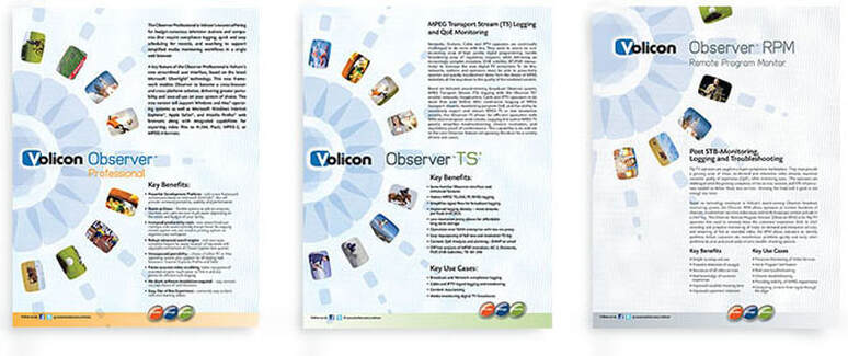 The brochures for Volicon's product line that were the inspiration behind the booth design that followed.