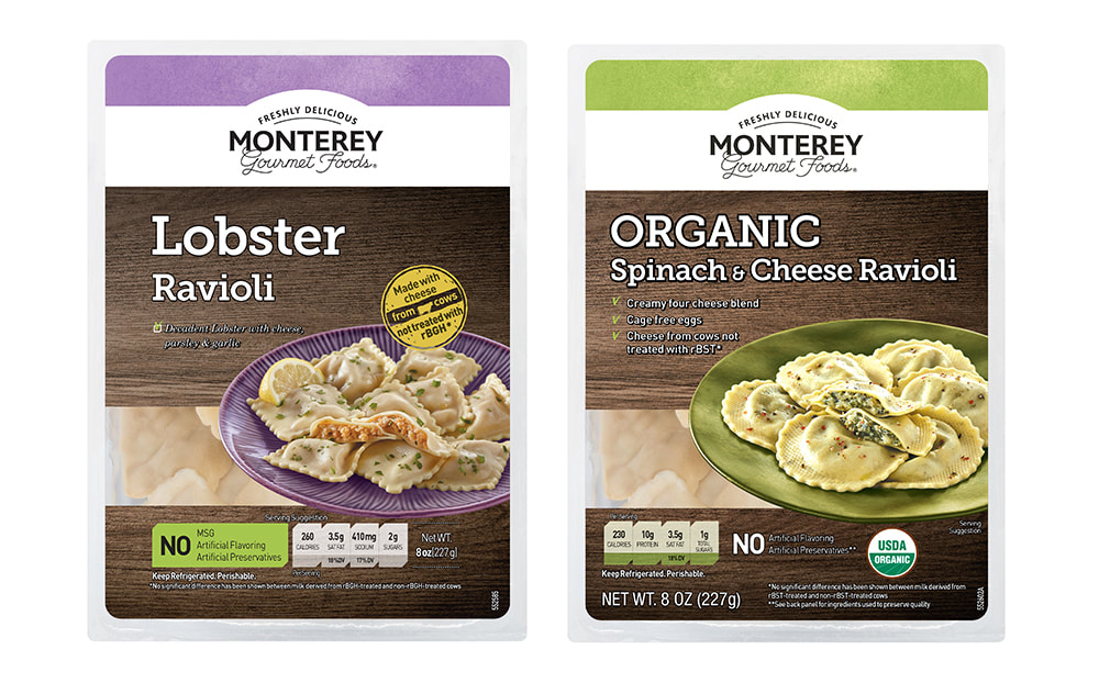 All new packaging for Monterey Gourmet Foods Ravioli dishes